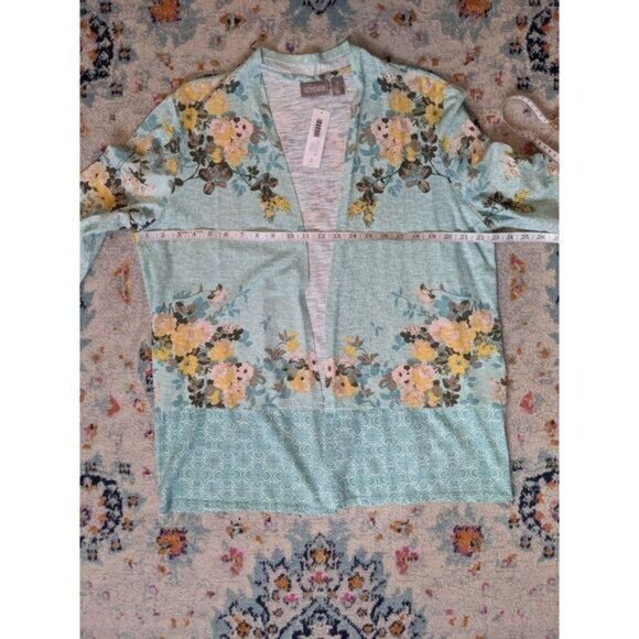 NWT Chico's Medallion Galore Blue Floral Open-Front Knit Jacket - Size 2 (L/12) - Picture 6 of 12